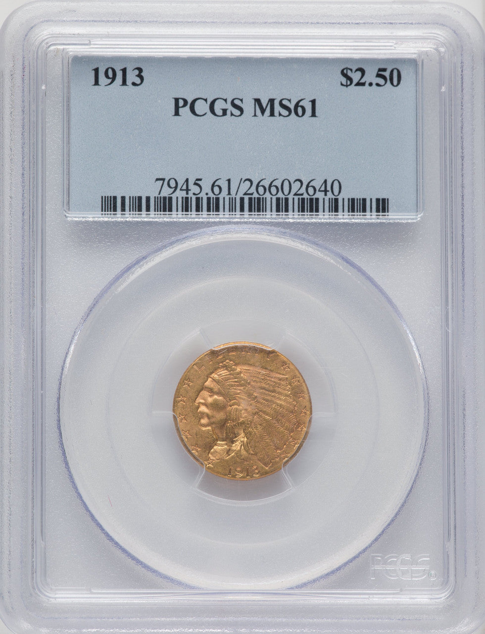 1913 $2.50 Indian Quarter Eagle PCGS MS61