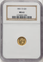 1851-O G$1 Gold Dollar NGC MS61