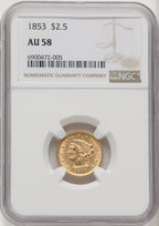 1853 $2.50 Liberty Quarter Eagle NGC AU58 (770522018)