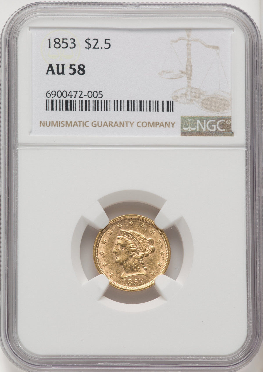 1853 $2.50 Liberty Quarter Eagle NGC AU58 (770522018)