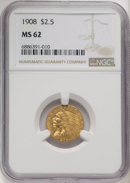 1908 $2.50 Indian Quarter Eagle NGC MS62 (770522029)