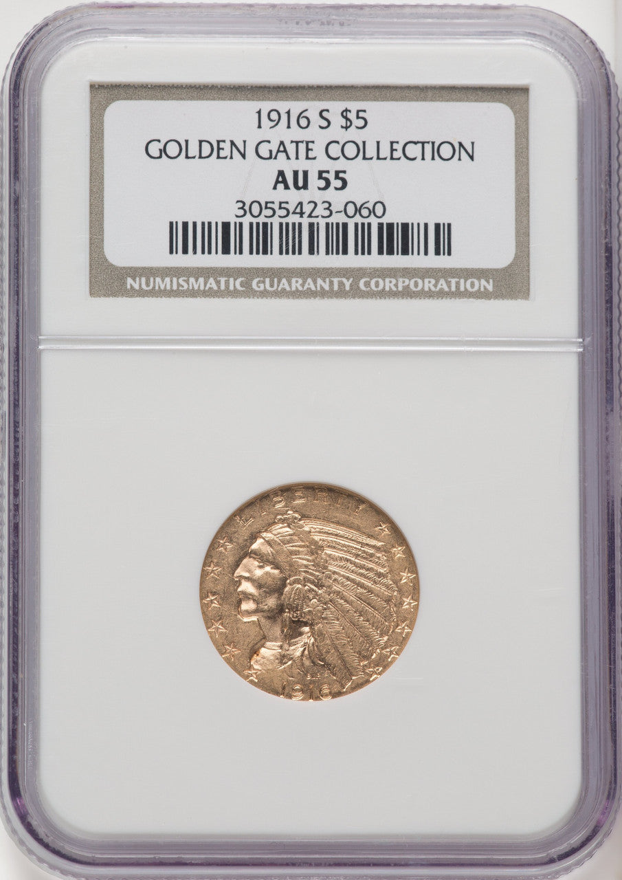 1916-S $5 Indian Half Eagle NGC AU55 (770522028)