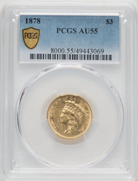 1878 $3 Three Dollar Gold Pieces PCGS AU55 (519343323)