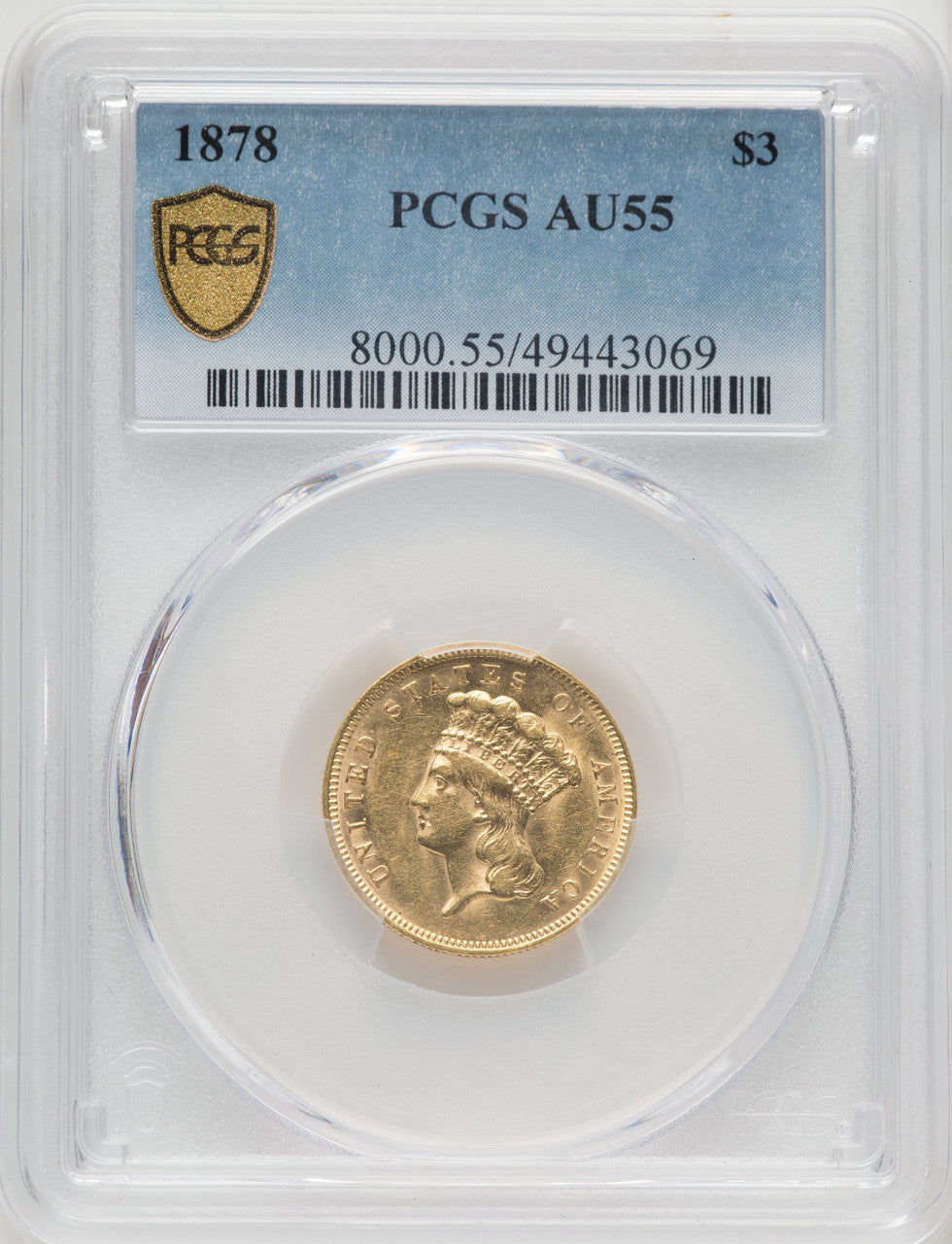 1878 $3 Three Dollar Gold Pieces PCGS AU55 (519343323)