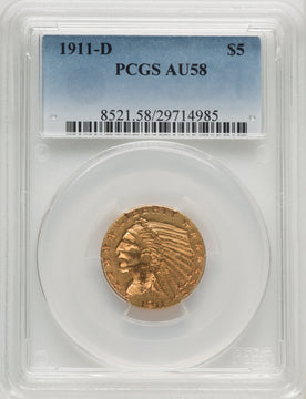 1911-D $5 Indian Half Eagle PCGS AU58
