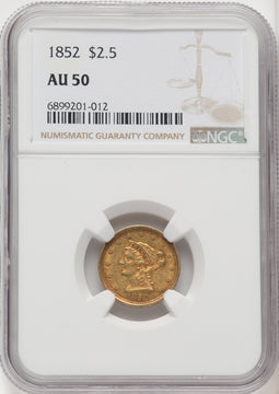 1852 $2.50 Liberty Quarter Eagle NGC AU50