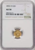 1853-O G$1 Gold Dollar NGC AU58