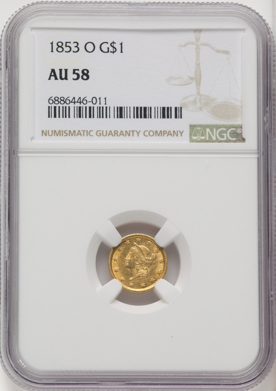 1853-O G$1 Gold Dollar NGC AU58
