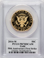 2014-W 50C Kennedy Gold 50th Anniversary First Strike Proof Kennedy Half Dollar PCGS PR70 (770740011)