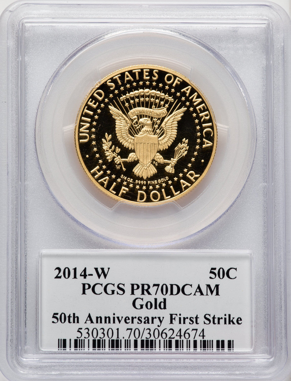 2014-W 50C Kennedy Gold 50th Anniversary First Strike Proof Kennedy Half Dollar PCGS PR70 (770740011)