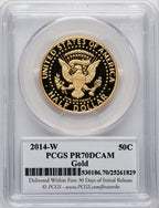 2014-W 50C Kennedy Gold 50th Anniversary First Strike Proof Kennedy Half Dollar PCGS PR70 (768007001)