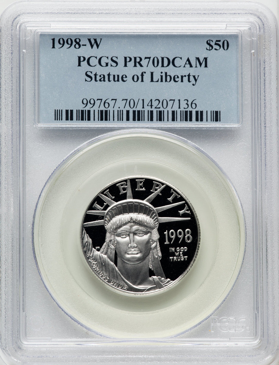 1998-W $50 Half-Ounce Platinum Eagle Blue Gradient PCGS PR70