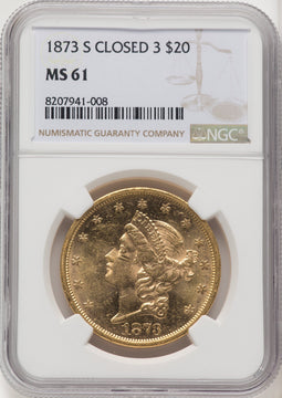 1873-S $20 Closed 3 Liberty Double Eagle NGC MS61