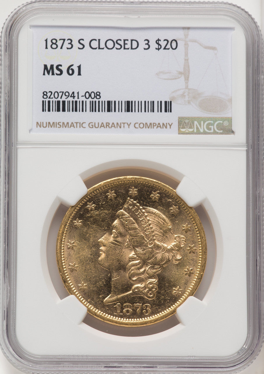 1873-S $20 Closed 3 Liberty Double Eagle NGC MS61