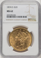 1874-S $20 Liberty Double Eagle NGC MS62