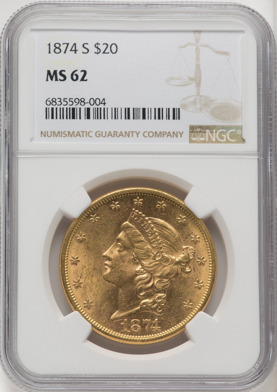 1874-S $20 Liberty Double Eagle NGC MS62