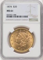 1874 $20 Liberty Double Eagle NGC MS61 (519392107)