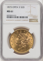 1873 $20 OPEN 3 Liberty Double Eagle NGC MS61 (177078166)
