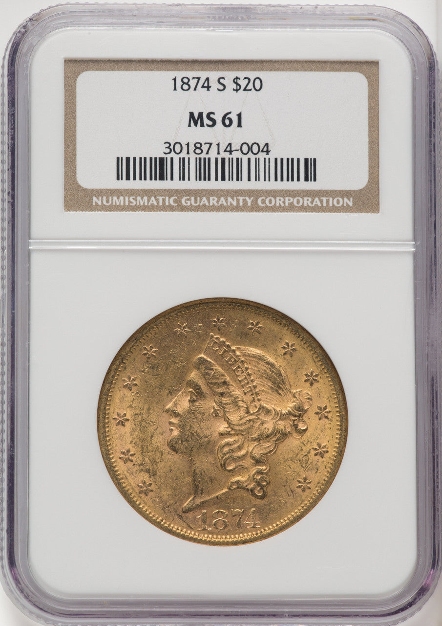 1874-S $20 Liberty Double Eagle NGC MS61 (519392110)