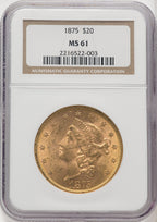 1875 $20 Liberty Double Eagle NGC MS61 (519392112)