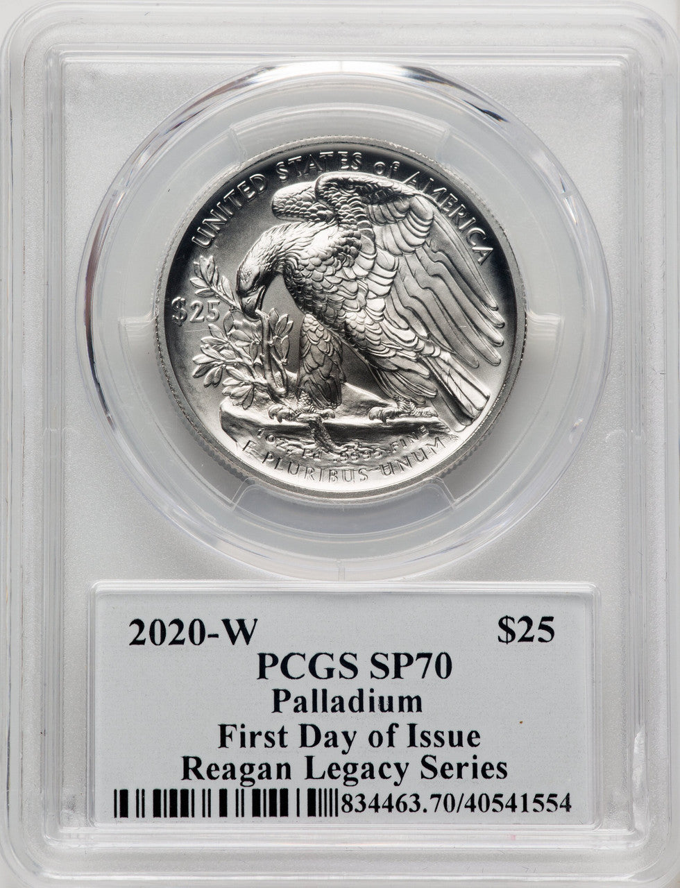 2020-W Palladium Eagle 1 oz Burnished FDI Reagan Legacy Series Michael Reagan PCGS MS70