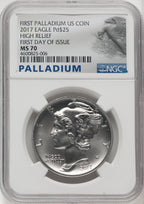 2017 Palladium Eagle 1 oz FDI Palladium Label NGC MS70