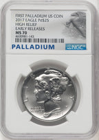 2017 Palladium Eagle 1 oz ER Palladium Label NGC MS70