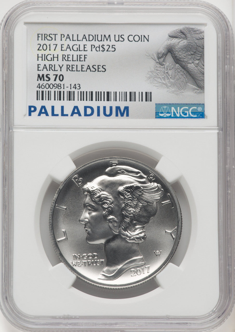 2017 Palladium Eagle 1 oz ER Palladium Label NGC MS70