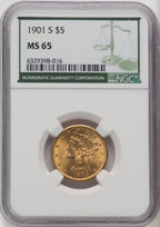 1901-S $5 Green Label Liberty Half Eagle NGC MS65