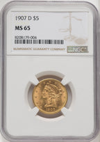 1907-D $5 Liberty Half Eagle NGC MS65 (770218062)