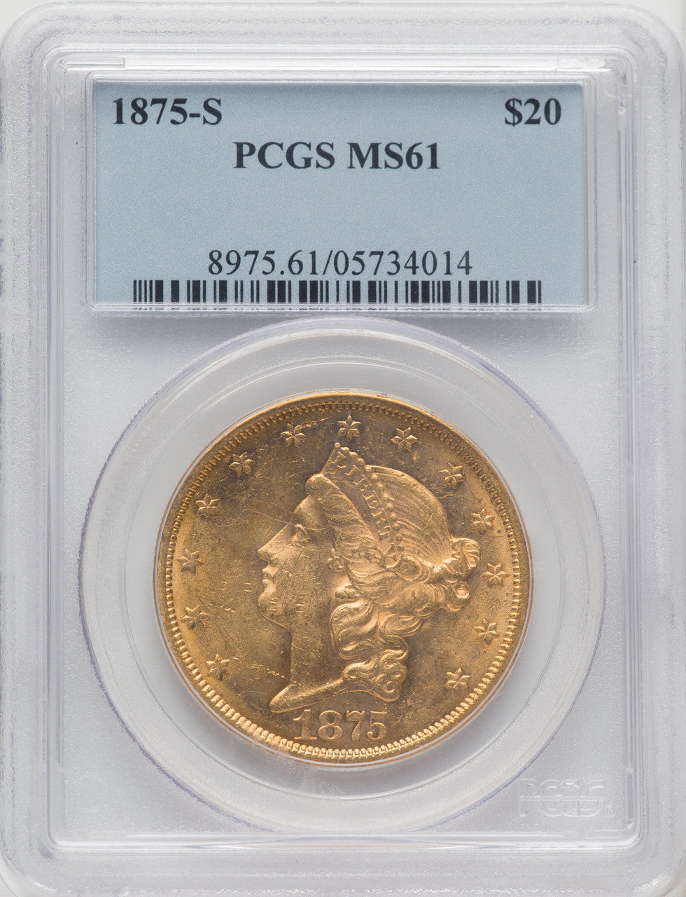 1875-S $20 Liberty Double Eagle PCGS MS61 (768613027)