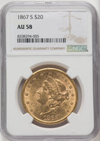 1867-S $20 Liberty Double Eagle NGC AU58 (177115028)