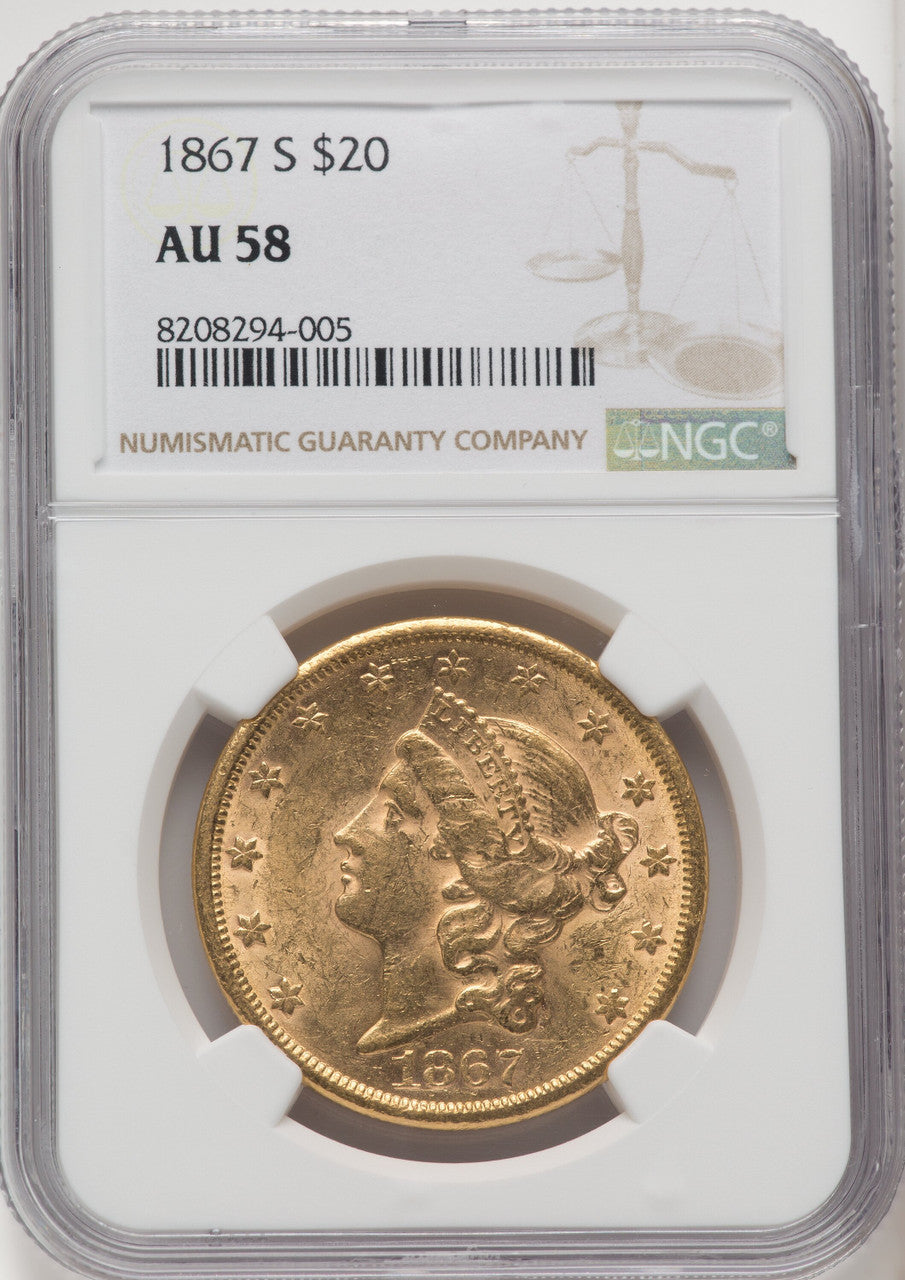 1867-S $20 Liberty Double Eagle NGC AU58 (177115028)