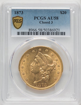 1873 $20 CLOSED 3 Liberty Double Eagle PCGS AU58