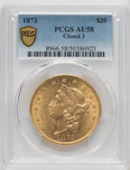 1873 $20 CLOSED 3 Liberty Double Eagle PCGS AU58