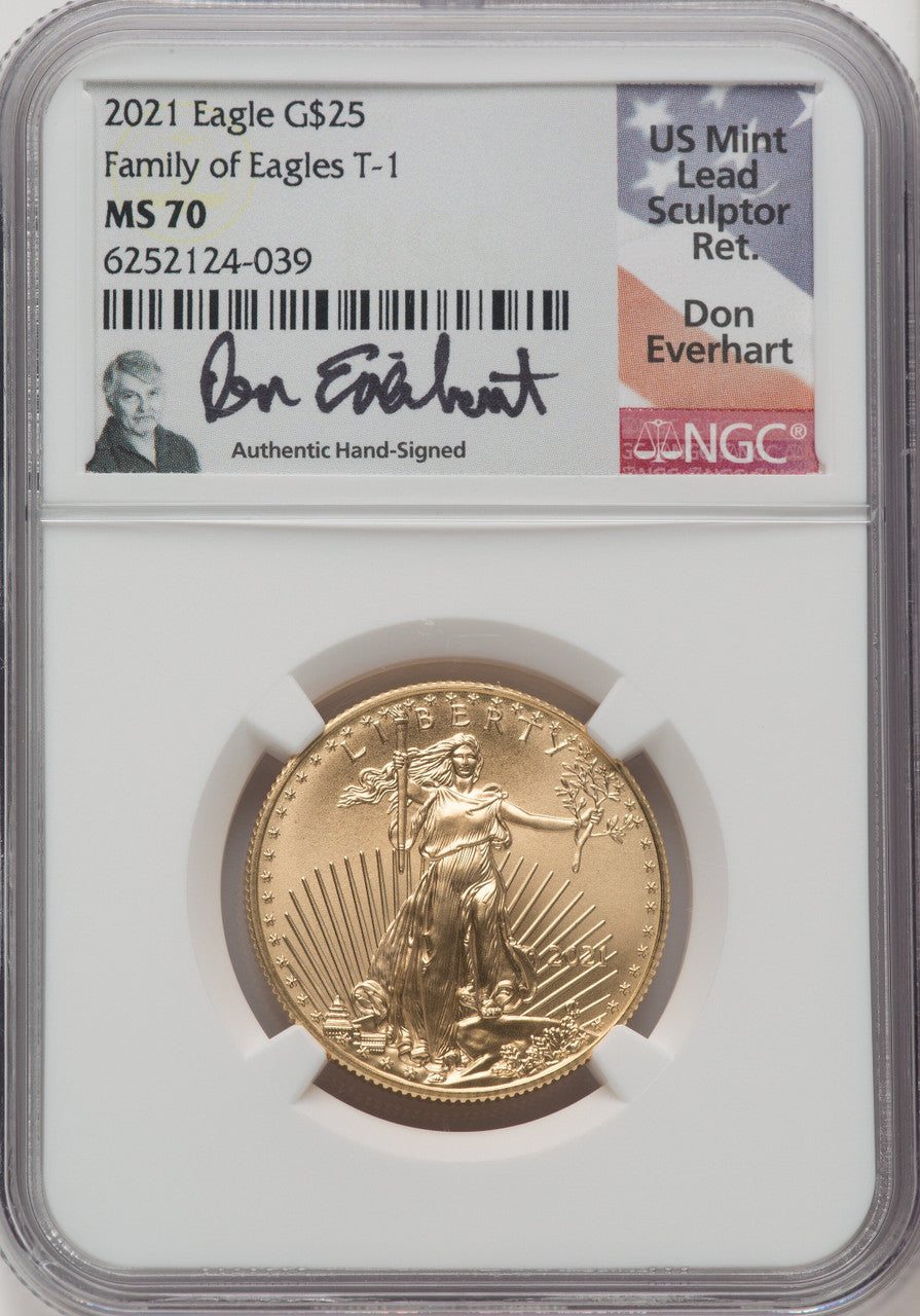 2021 $25 Half-Ounce Gold Eagle Type One NGC MS70 Everhart