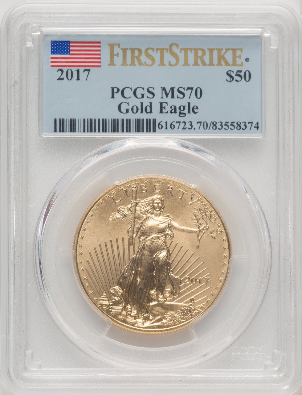 2017 $50 One-Ounce Gold Eagle First Strike FS Flag PCGS MS70