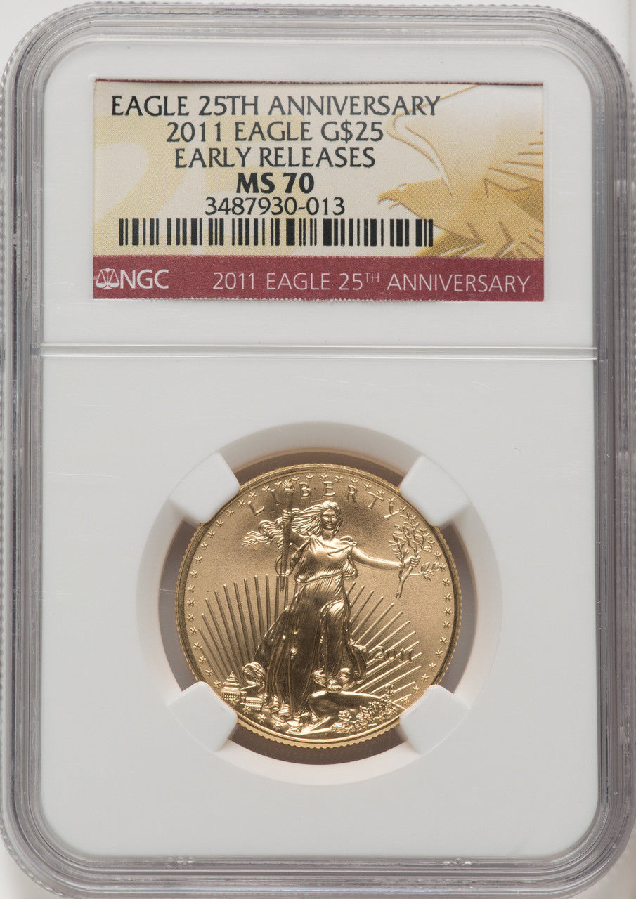 2011 $25 Half-Ounce Gold Eagle 25th Anniversary Eagle NGC MS70