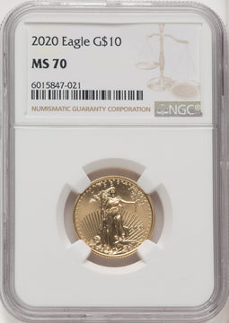 2020 $10 Quarter Ounce Gold Eagle Brown Label NGC MS70