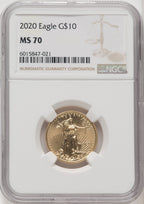 2020 $10 Quarter Ounce Gold Eagle Brown Label NGC MS70