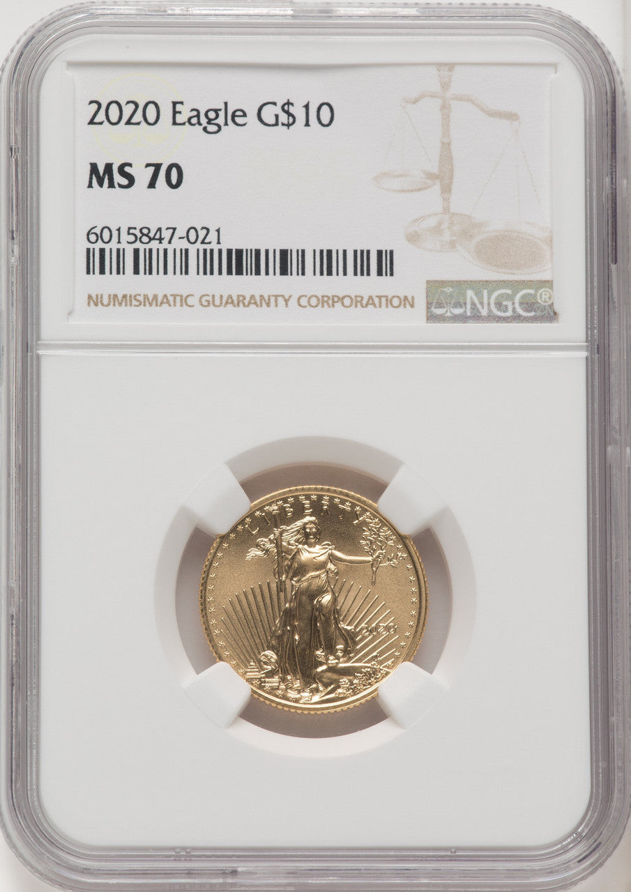2020 $10 Quarter Ounce Gold Eagle Brown Label NGC MS70