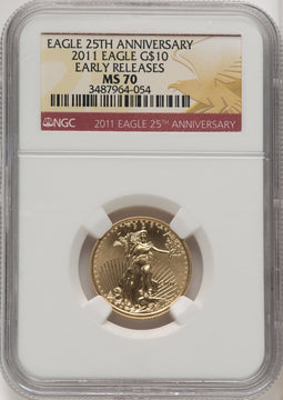 2011 $10 Quarter-Ounce Gold Eagle 25th Anniversary NGC MS70