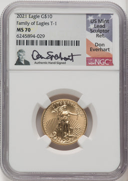 2021 $10 Quarter Ounce Gold Eagle T-1 NGC MS70 Everhart