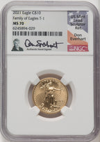 2021 $10 Quarter Ounce Gold Eagle T-1 NGC MS70 Everhart
