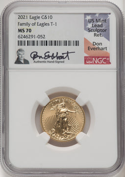 2021 $10 Quarter Ounce Gold Eagle Type One NGC MS70 Everhart