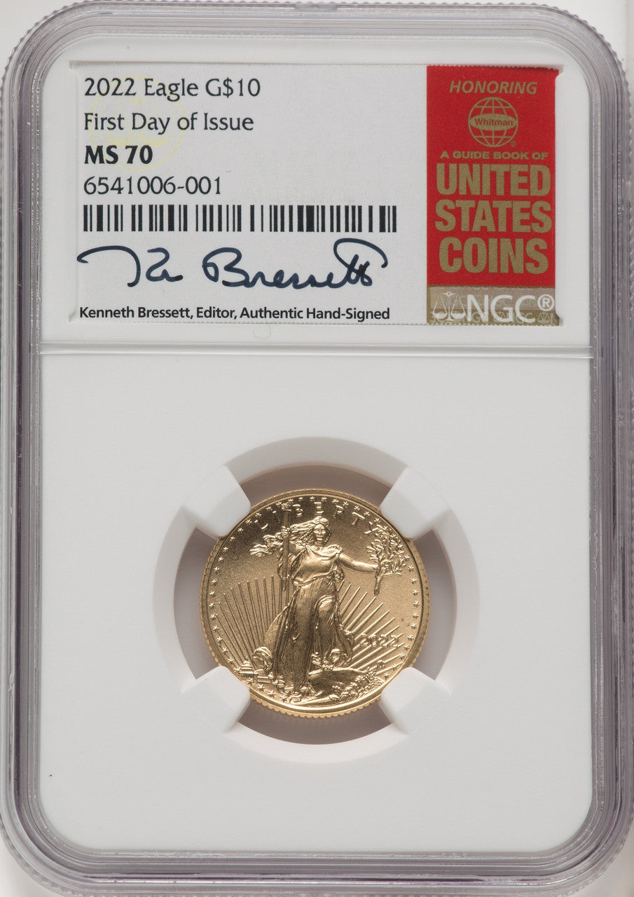 2022 $10 Quarter Ounce Gold Eagle FDI FDI Kenneth Bressett Red Book NGC MS70
