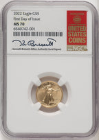 2022 $5 Tenth Ounce Gold Eagle FDI FDI Kenneth Bressett Red Book NGC MS70