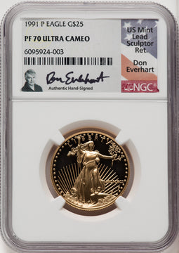 1991-P $25 Half-Ounce Gold Eagle NGC PF70 Don Everhart