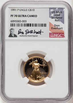 1991-P $10 Quarter-Ounce Gold Eagle NGC PF70 Don Everhart