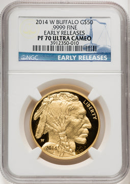 2014-W $50 One-Ounce Gold Buffalo First Strike ER Blue NGC PF70
